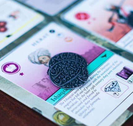 Two coins on top of a market card.